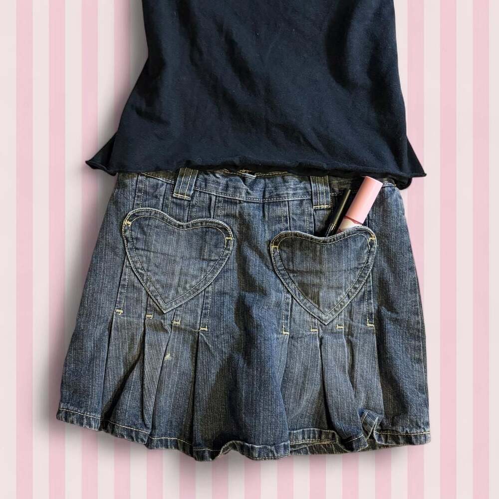 Faded Glory Girls Denim Skirt with Heart Pockets